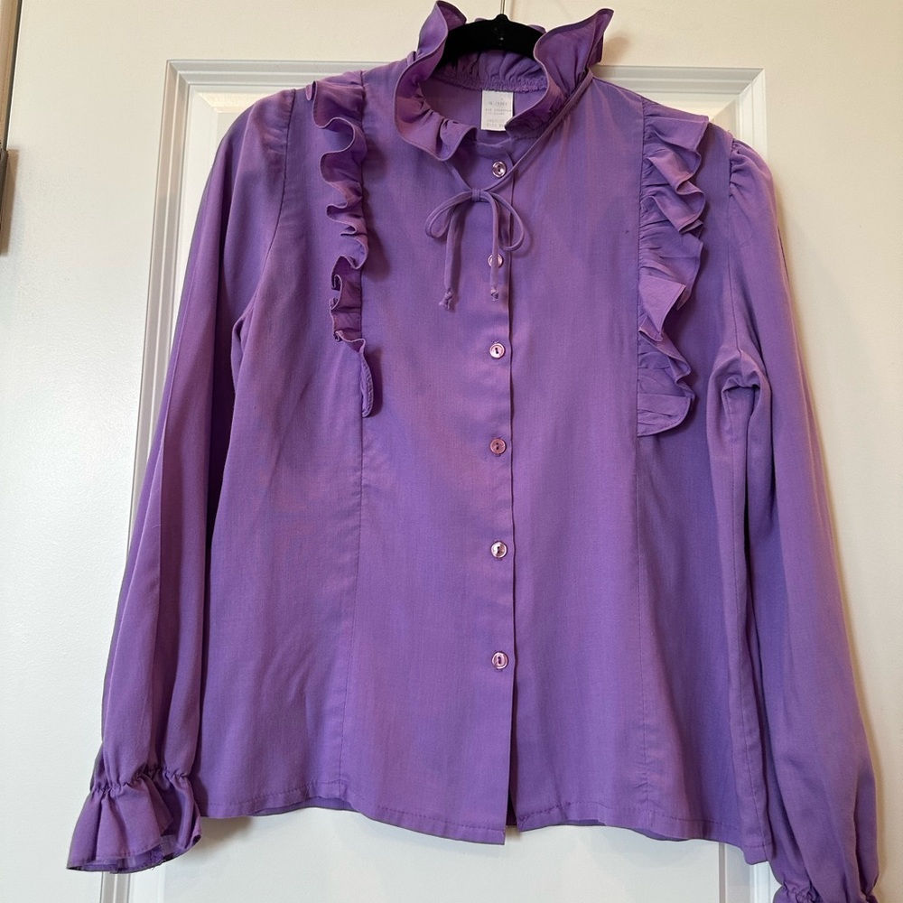 Vintage 1970’s Victorian Prairie Style Blouse Purple Size Small EUC